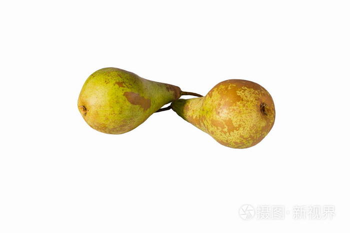 用裁剪路径在白色背景上分离的一组新鲜彩色梨的视图美丽的背景