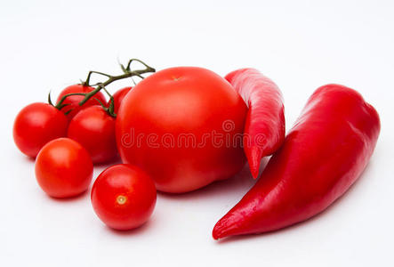 西红柿和辣椒。红色蔬菜。