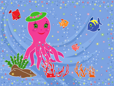 有趣的章鱼和水下海洋生物