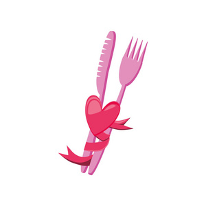 叉子和刀与心脏隔绝图标