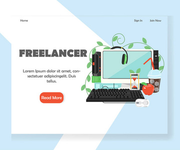 自由职业者矢量网站登录页面设计模板