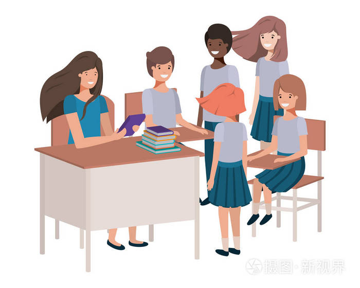 女教师在课堂上与学生插画-正版商用图片17gpvl-摄图新视界