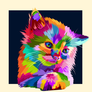 可爱的彩色动物猫风格流行艺术