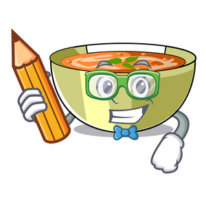 学生卡通扁豆汤准备上矢量插图图片