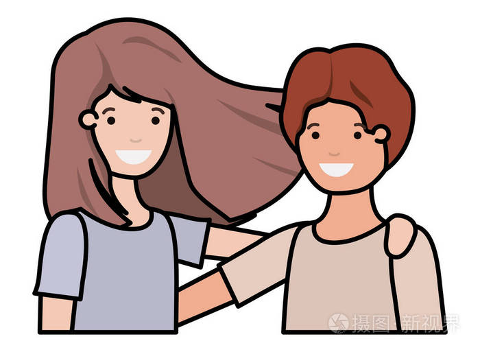 友好的青少年夫妇的字符插画-正版商用图片17gqyn-摄图新视界