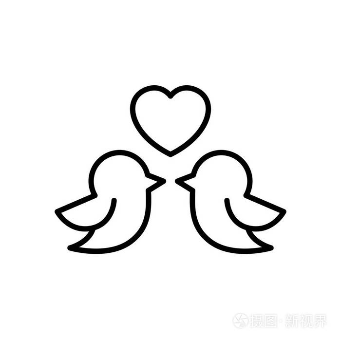 爱情鸟夫妇图标婚礼概念插图设计简单干净的单碱符号