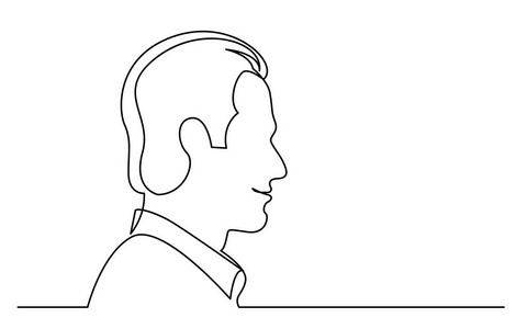 在白色背景上孤立的连续线绘制咧嘴男子肖像