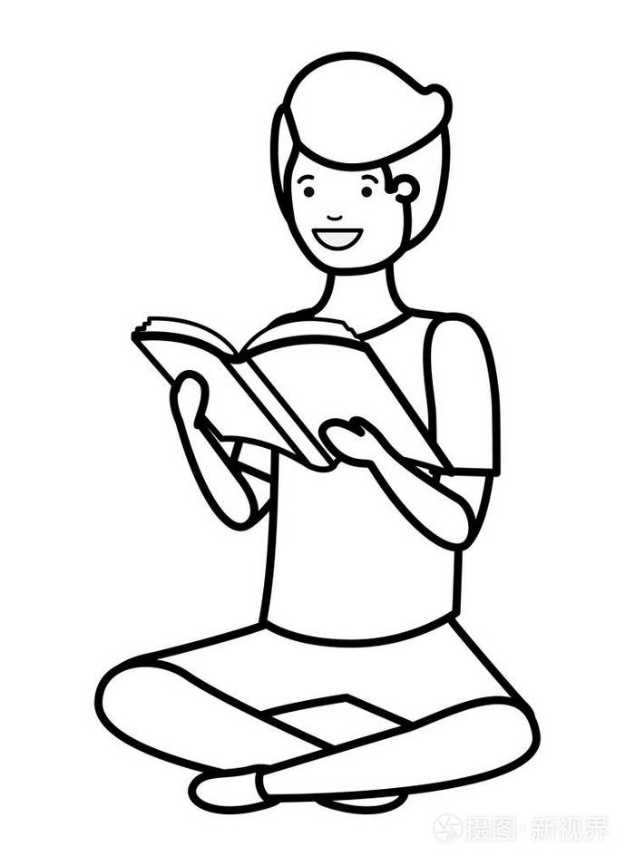 坐着读书的年轻学生插画-正版商用图片17gu72-摄图新视界