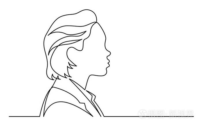 美国黑人商业女性的白底肖像上孤立的连续线条画