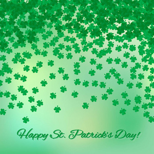 s Day green background  with falling shamrocks confetti. Happy S