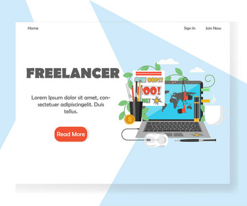 自由职业者矢量网站登录页面设计模板