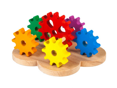 s sorter with small wooden details in the form of gears, in diff