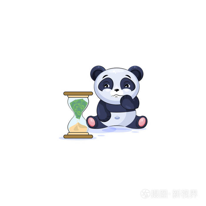 熊猫贴纸表情符号坐在沙漏