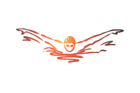 游泳,蝶泳,划水,运动员,泳池概念.手绘的被隔绝的向量照片