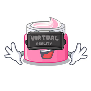 虚拟现实面霜与吉祥物矢量插图隔离