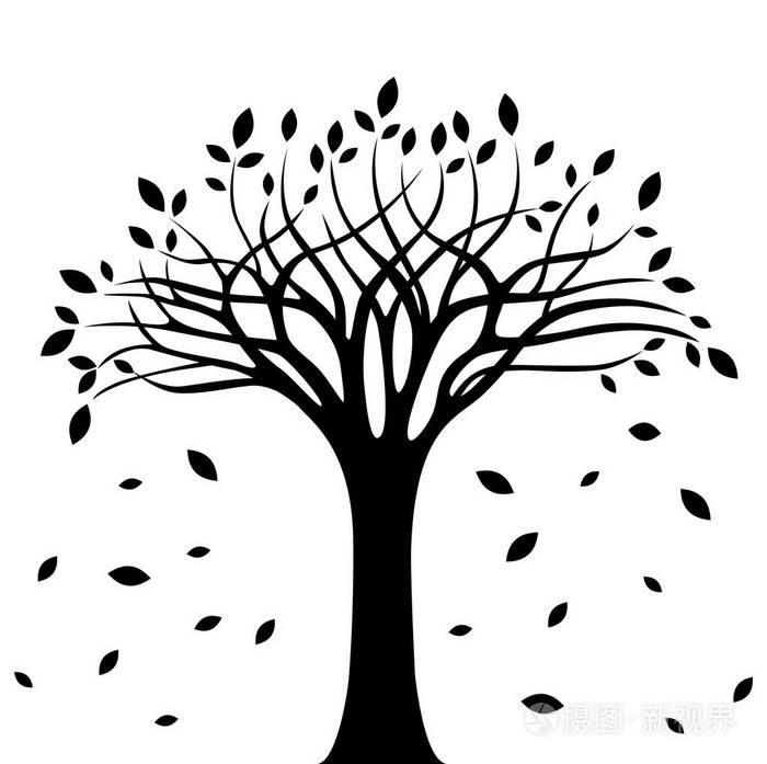 秋天树剪影在白色背景插画-正版商用图片17heey-摄图新视界