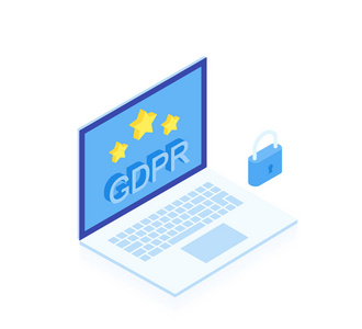 gdpr 概念。在白色背景查出的现代平的等距向量例证