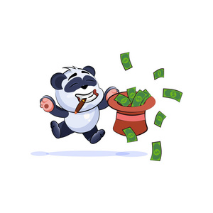 熊猫用帽子钱高兴地跳来跳去