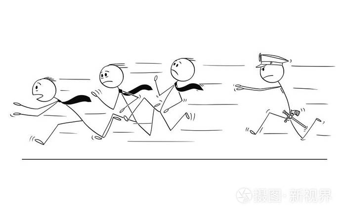 从警察那里跑来的商人团体的漫画