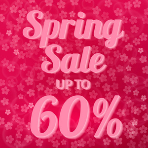 春季销售横幅6折标志在热粉色背景与博克和樱花花纸屑。 易于编辑矢量设计模板为您的艺术品。