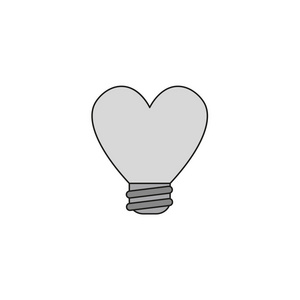 心形灯泡的矢量插图图标概念。 彩色和黑色的轮廓。