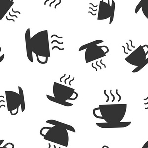 咖啡茶杯图标无缝图案背景。 咖啡杯矢量插图。 饮料符号图案。