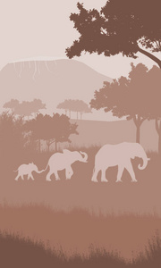 热带草原上的大象家族