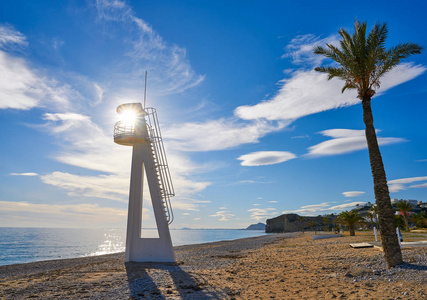 西班牙alicante的vilajoiosa的天堂或pariso海滩playa也是costablanca的villajoyosa