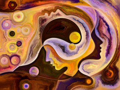 视觉上令人愉悦的构图,面对色彩,有机纹理,流动曲线,为作品的内心