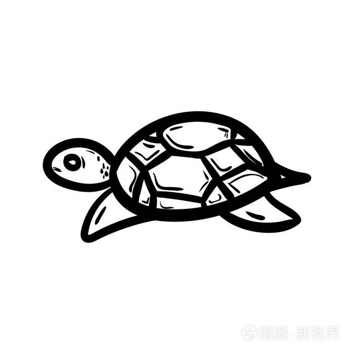 美丽的手绘时尚海龟图标. 手绘黑色素描. 符号/符号/涂鸦.