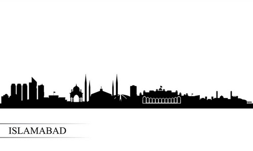 伊斯兰堡城市天际线轮廓背景矢量插图