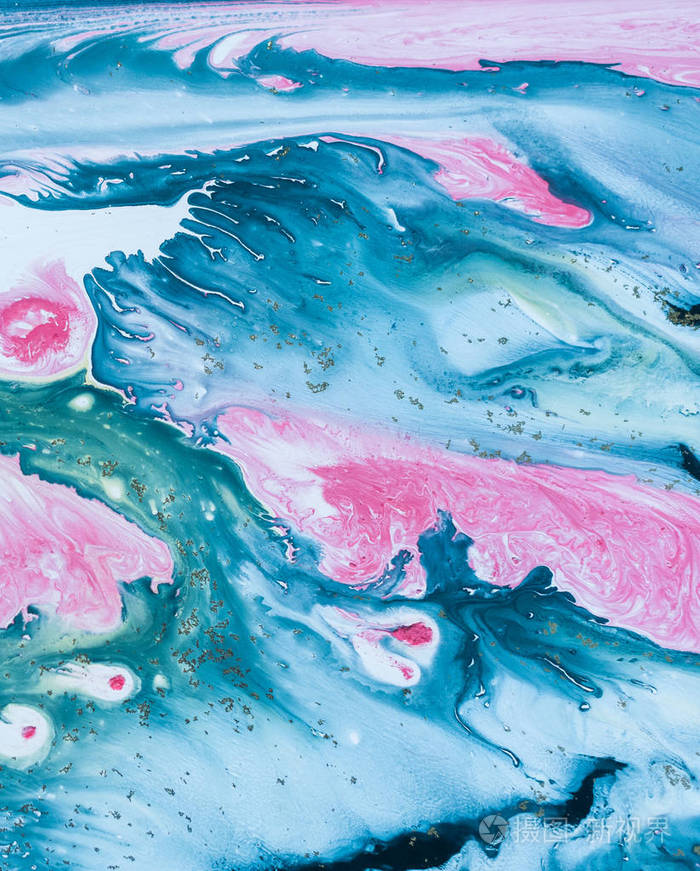 抽象的彩色背景. 用丙烯酸涂料在水上画画. 油漆的纹理播放.