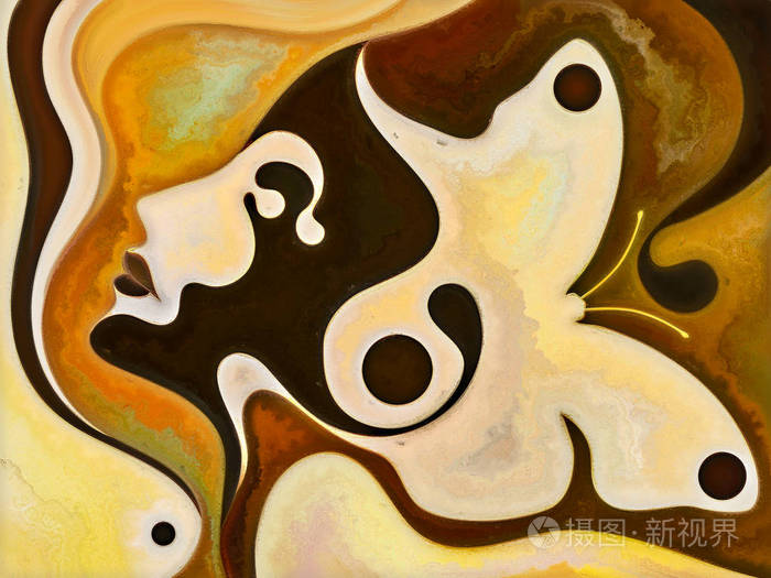 由人的脸,丰富的色彩,有机质地构成的艺术抽象,在内心世界,心灵和