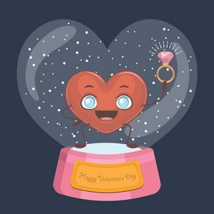 s Day snowglobe with cute heart mascot