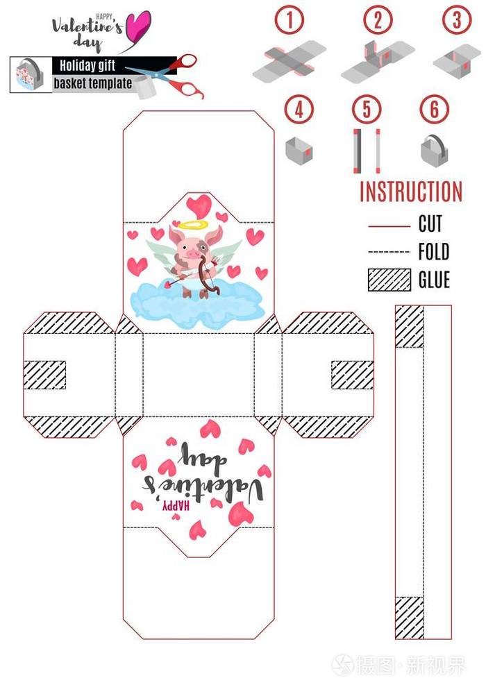 白色盒子模板与猪天使和弓矢量插画 正版商用图片17i3ww 摄图新视界