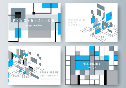 演示文稿的简约抽象矢量布局幻灯片设计业务模板。抽象多边形背景, 五颜六色的马赛克图案, 复古的布豪斯德斯蒂德尔设计