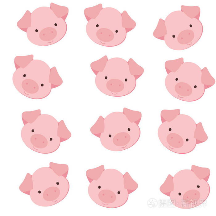 可爱的猪图案矢量插图