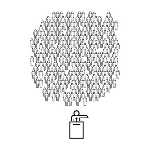 领奖台和人民团体的公开议长。由简单的线图标制成的向量人人群