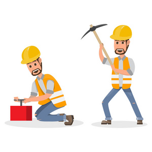建筑师工头工程建筑工人的不同性格. 矢量插图卡通人物设计照片