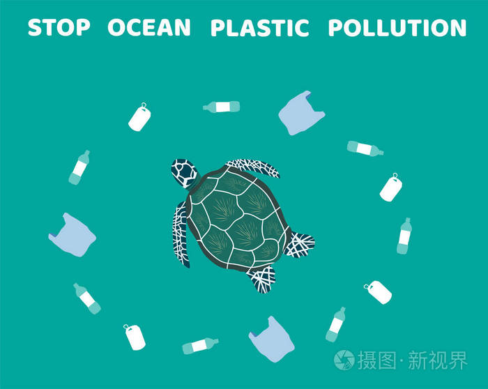 制止海洋塑料污染的矢量插图. 生态地球日.