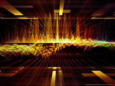 波函数系列。 色正弦振动光和分形元素的组成，适合作为均衡器音乐谱和量子概率项目的背景