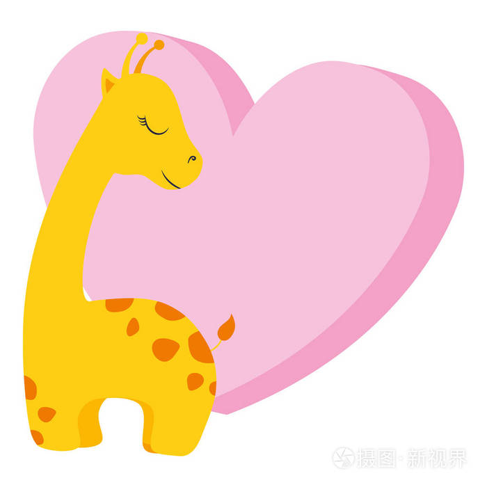 可爱和小长颈鹿与心脏字符