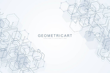 具有连接线和点的几何抽象背景。结构分子和通信。大数据可视化。医学, 科技, 科学背景。矢量插图