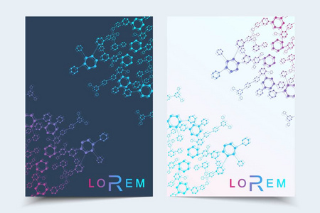科学的宣传册设计模板。矢量海报布局 分子结构与连接的线和点。科学模式原子 Dna 与杂志 传单 封面 海报设计元素