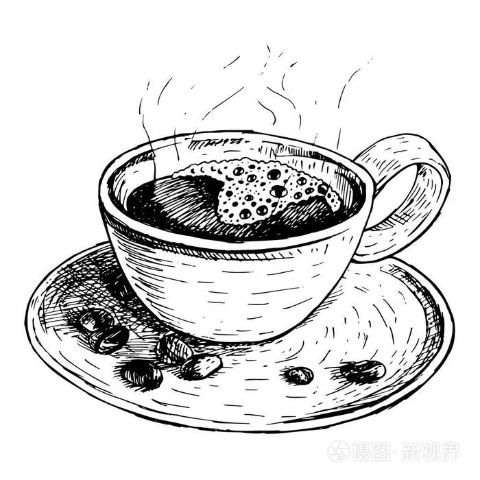 手绘咖啡杯. 矢量草图