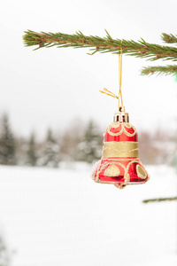 冬天挂在外面树上的圣诞玩具