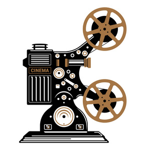 老式电影放映机风格的平面矢量插图。