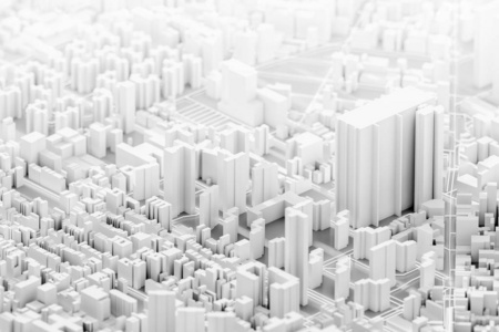 城市建筑未来概念模型，三维渲染