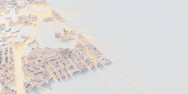 城市建筑的未来概念，三维渲染