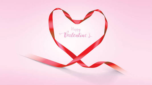 s Day background with red silk ribbons and shape of hearts